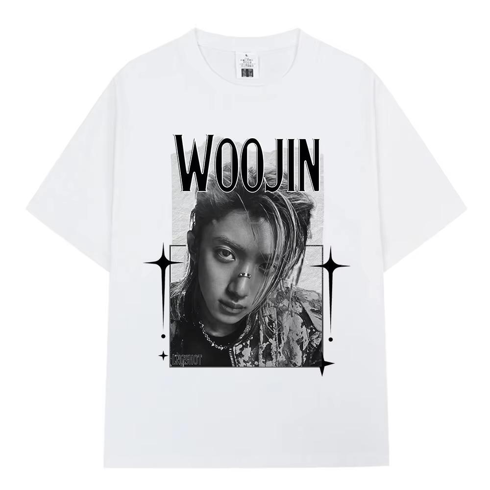 Корейская K-pop Хип-хоп Группа Lngshot WOOJIN Футболка Унисекс Женская Одежда Модные Футболки 100% Хлопок Повседневные Футболки с Коротким Рукавом