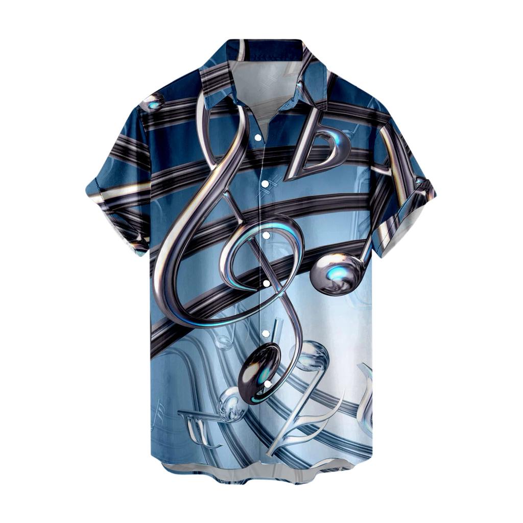 Summer Hawaiian Shirts For Men Music Guitar Printed Tops Clothing Fashion Casual Oversized Collar Rock And Roll Blouses
