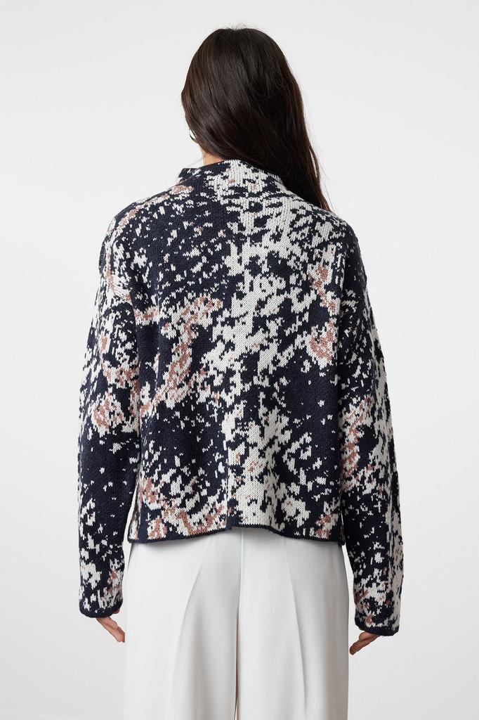 Женский модный стильный свитер с леопардовым рисунком и высоким воротником, трикотажный свитер