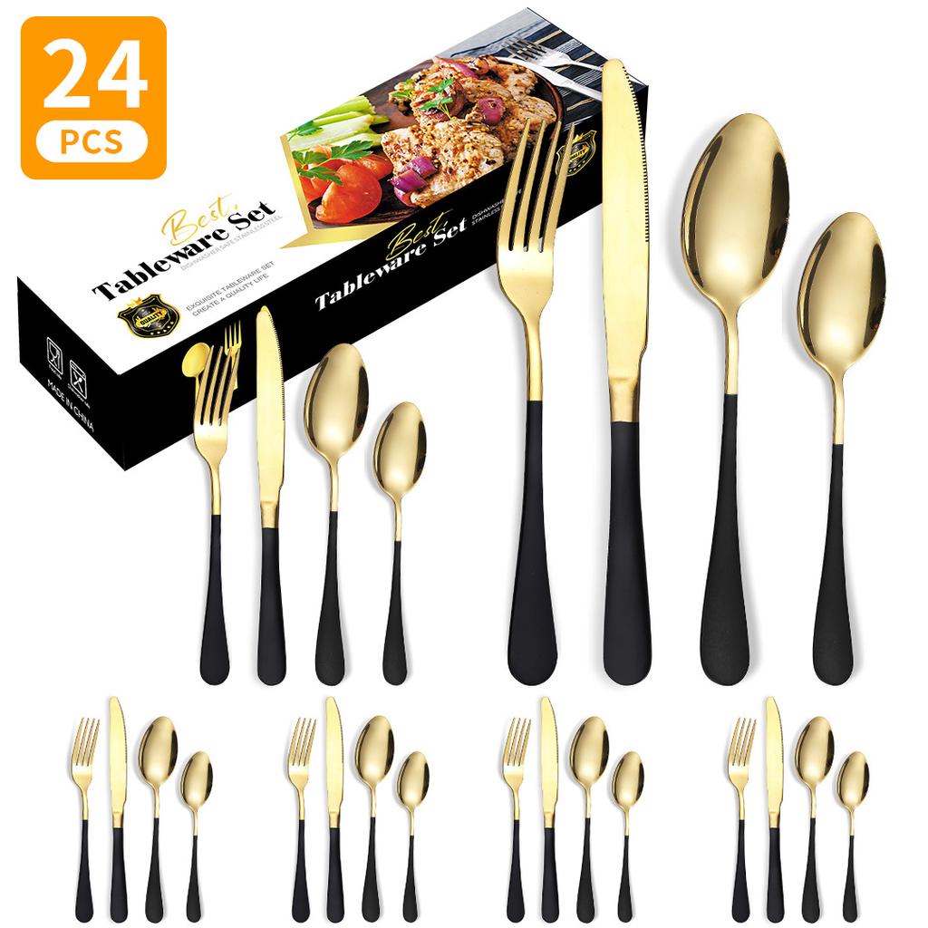 Stainless Steel Western Food Tableware Set Steak Knife, Fork and Spoon Spoon 24 Pieces Knife, Fork and Spoon Gift Set