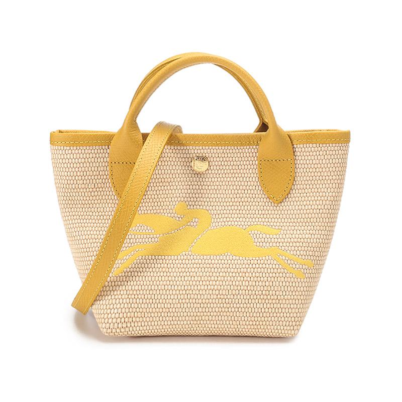 Longchamp Le Pliage Paris 15 Вышитый логотип Цветные блоки Солома Лен Смесь Кожа Сумка-пельмень Сумка на плечо Мини Женские сумки 10162HYT452