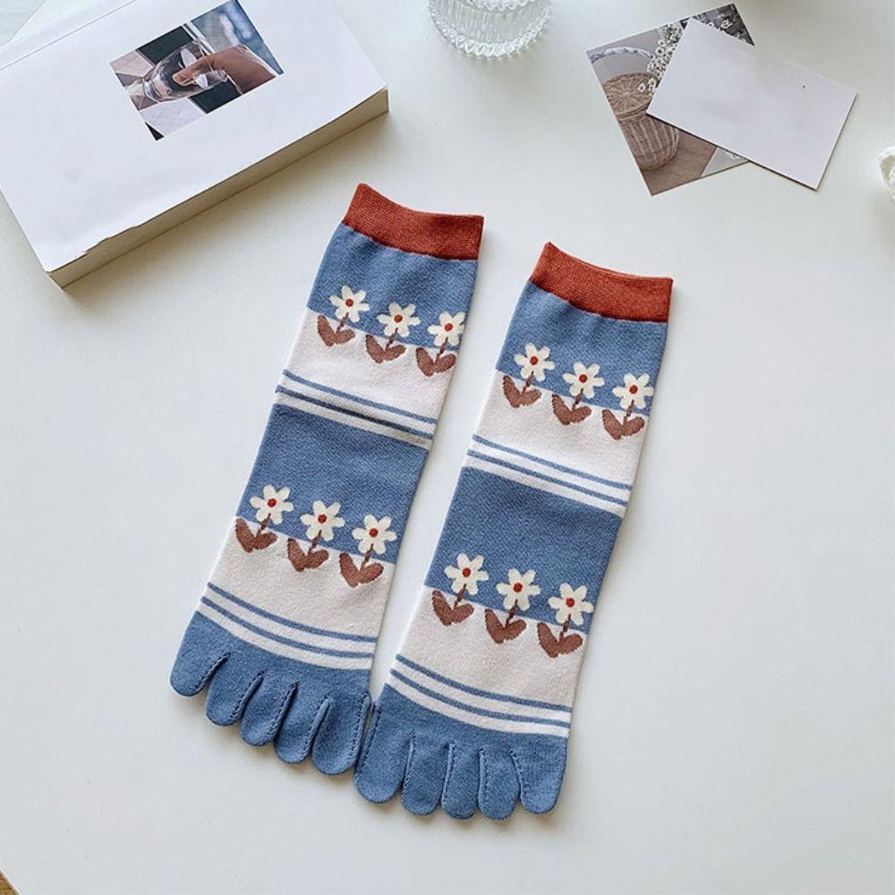 Breathable Five Finger Tube Socks Flower Toe Mid-calf Socks Soft Split Toe Short Socks  Daily