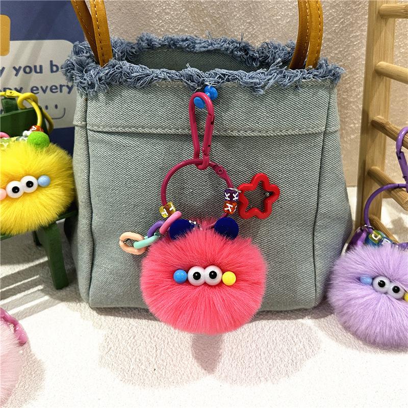 Bag Charm Unisex Keychains Cute Cartoon Adorable Creative Small Coal Balls Pink For Girl Gifts Funny Fashion Simple Keychains Plush Dolls