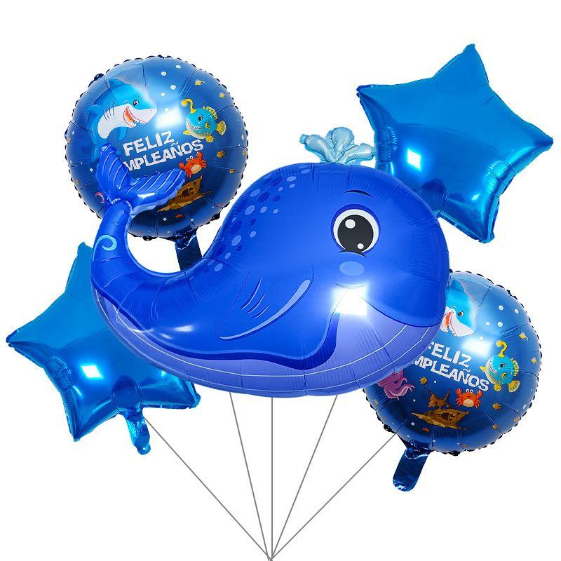 Marine Animal-themed Aluminum Film Spherical Balloon Party Decoration Pentagram Crab Shark Lantern Fish Whale Aluminum Film Balloon Set