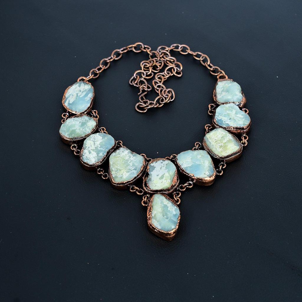 Ларимар Ожерелье из драгоценных камней ручной работы, Медное гальванопластическое ожерелье, Антикварные украшения, Регулируемое ожерелье, Подарок на помолвку