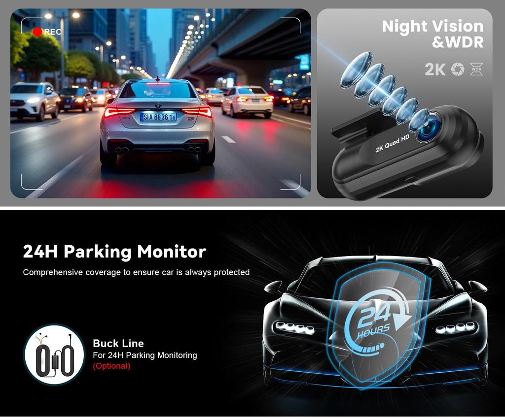 2.5K Скрытая видеокамера для автомобиля с WiFi, замедленной съемкой и GPS-слежением