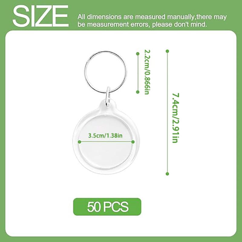 Набор брелоков для ключей с фоторамкой из 50 штук, прозрачные акриловые брелоки для ключей с фоторамкой, круглые брелоки с пустой вставкой для фото для DIY-крафта