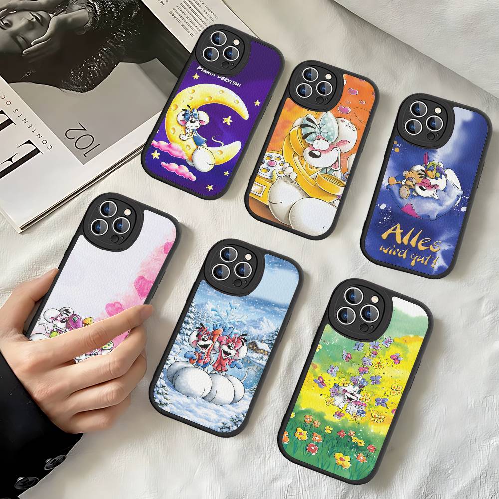 Мультяшный чехол D-Diddl для iPhone 16 15 14 13 12 11 Pro Max Plus Кожаный противоударный чехол