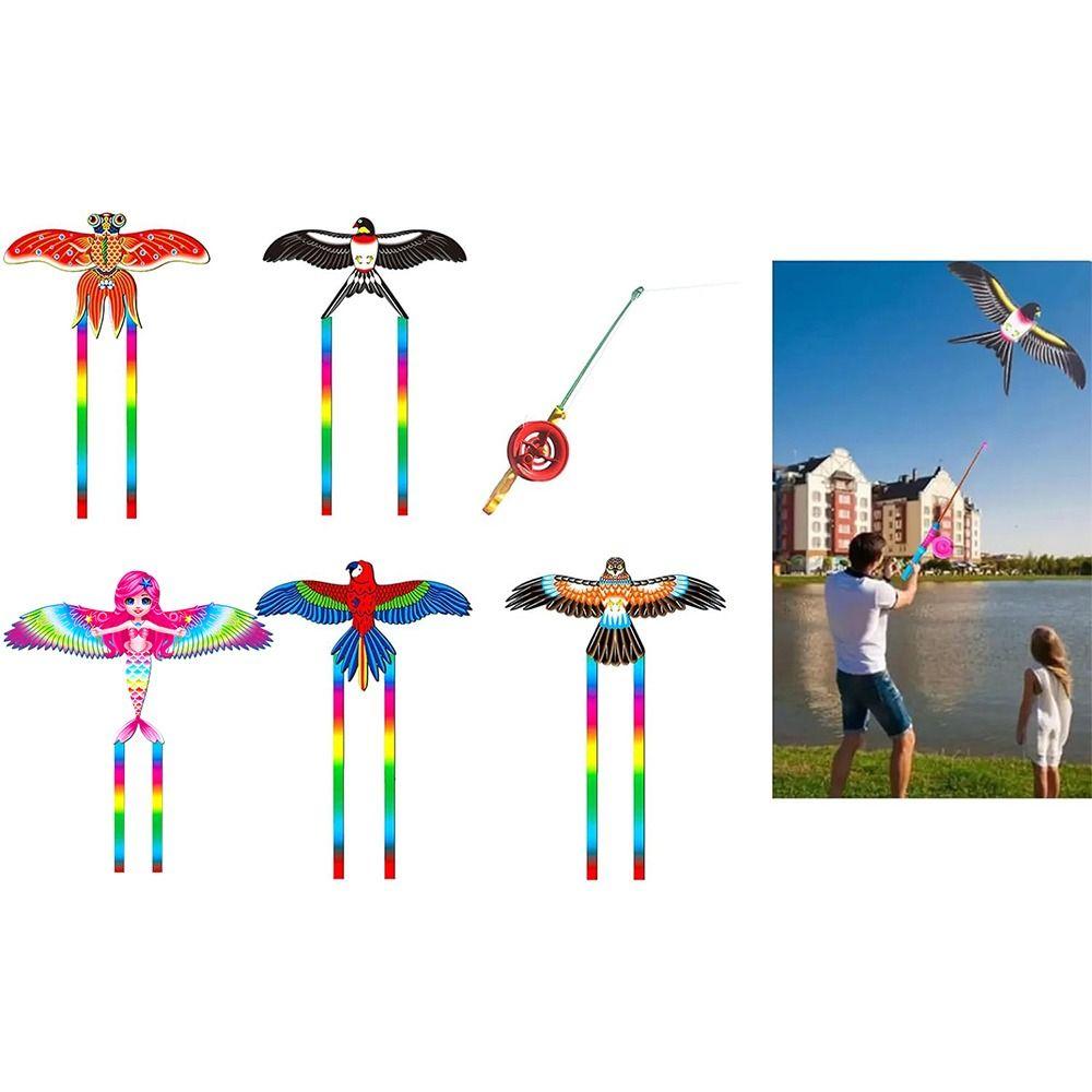 Cartoon Fishing Rod Kites Lightweight Flying Kites Funny Long Tail Kites Kids Gift