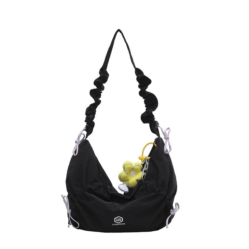 Large Capacity Water Pillow Shape Canvas Tote With Wrinkled Shoulder Straps And Letter Prints For Weekend Travel