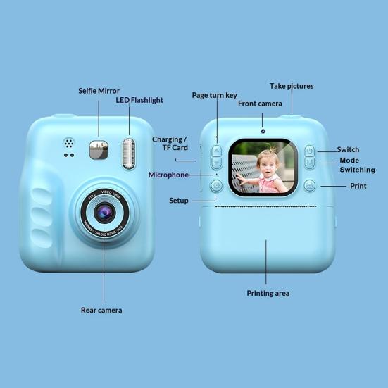 Детская моментальная камера с 2-дюймовым IPS-экраном 1080P Портативная дорожная видеозапись Моментальная цифровая печать для малышей Камера-игрушка с фотобумагой