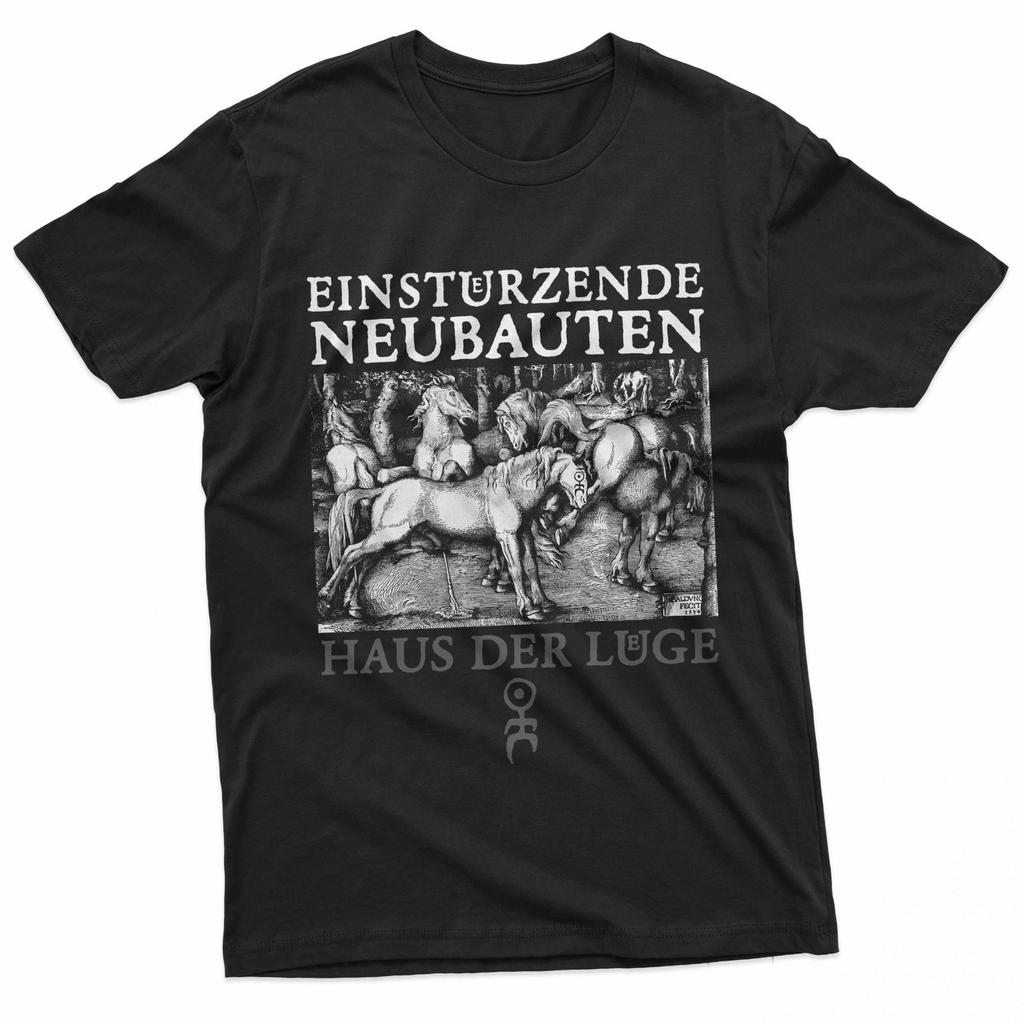 Industrial Horses Forest Etching Dark Gothic Art Noise T-Shirt