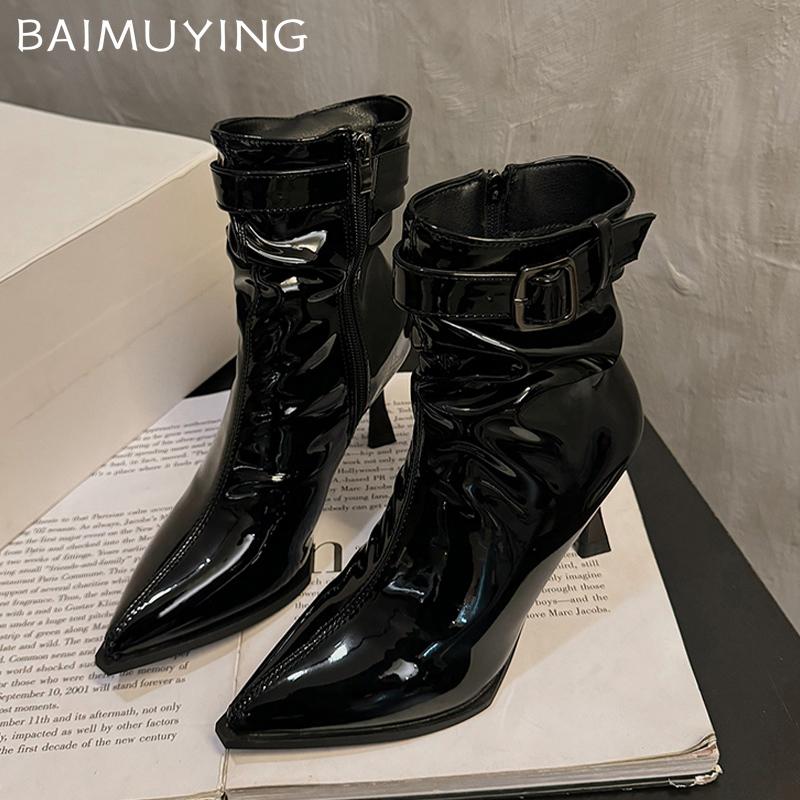 Кожаные женские ботильоны на высоком каблуке с острым носком, сексуальная дизайнерская обувь 2025 года, трендовая зимняя мода, новые туфли-лодочки в готическом стиле Botas De Mujer