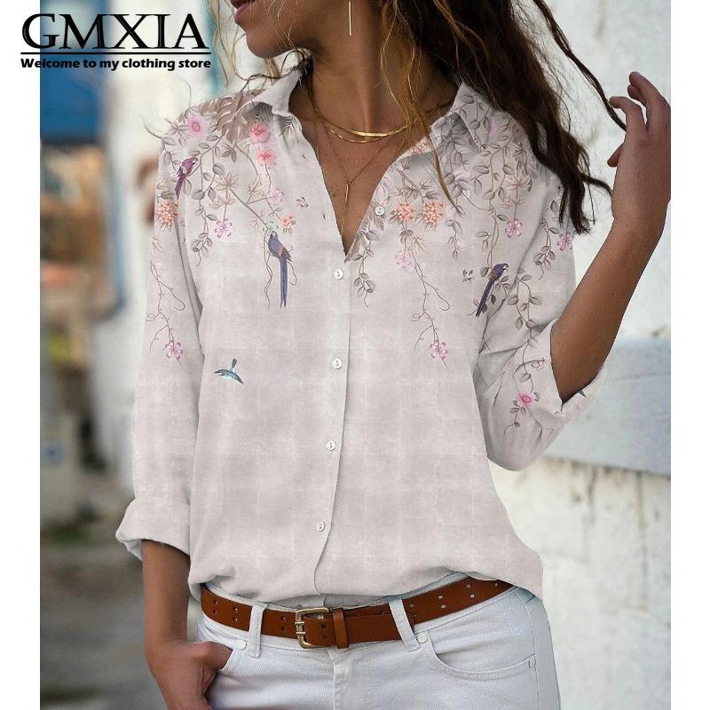 GMXIA 38 цветов Женская мода Повседневные Блузки и рубашки с длинным рукавом и воротником ПОЛО