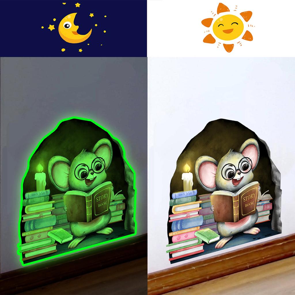 Cartoon Mouse Hole Luminous Wall Stickers for Kids Rooms Bedroom Decor Decals Home Decorations Glow In the Dark Mouse Stickers