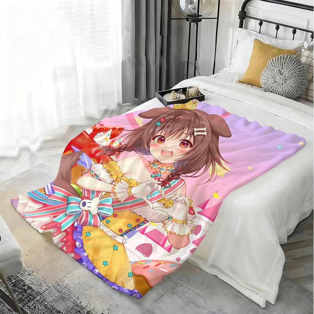 Cartoon Inugami Korone Throw Kid-Friendly Flannel Throw Blanket Soft Warm Anti-Static Washable All Season