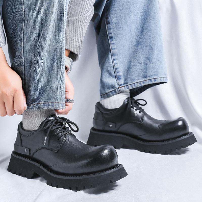 Повседневные кожаные туфли с загнутыми носами, толстая подошва, увеличивающая высоту, туфли дерби с большим носом, мужские туфли в британском стиле, нишевая оснастка, мужские туфли 66689-C