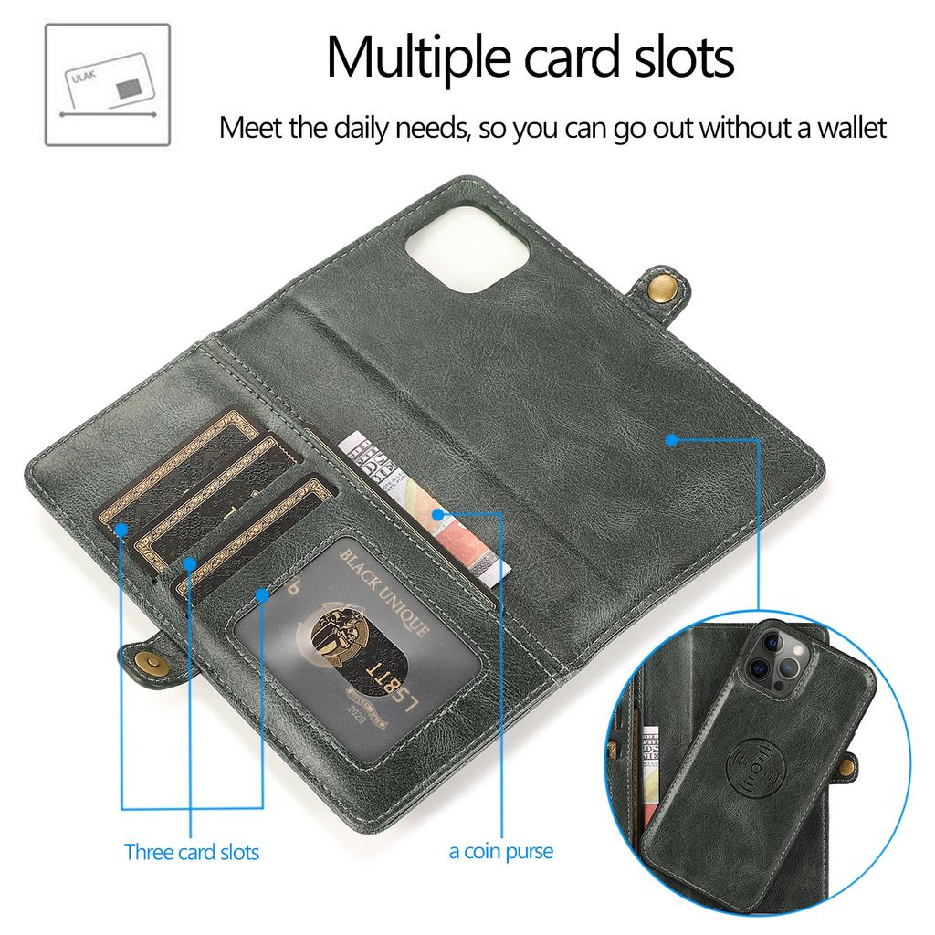 Detachable Multi Card Flip Magnetic Wallet Leather Case for iPhone 15 14 13 12 Pro Max Xs Max XR 8 7Plu Samsung S23 S22 S21 Ultra Plus A14 A13 A52 A53