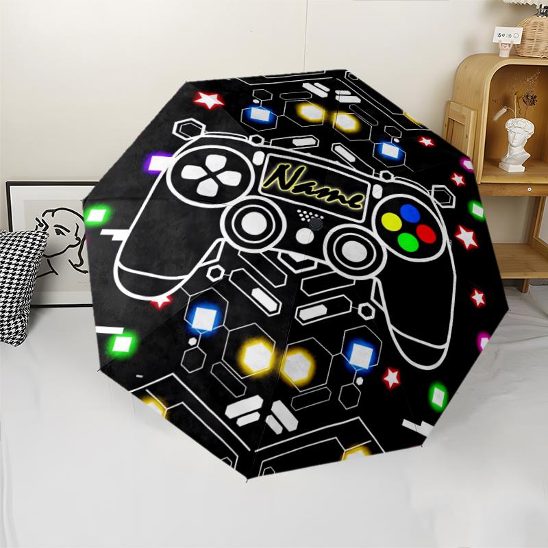 1PC Custom Name Video Game Controller Artwork Automatic Folding Umbrella Compact Travel Umbrella for Men & Women, Ideal Gift for Christmas, Birthdays,
