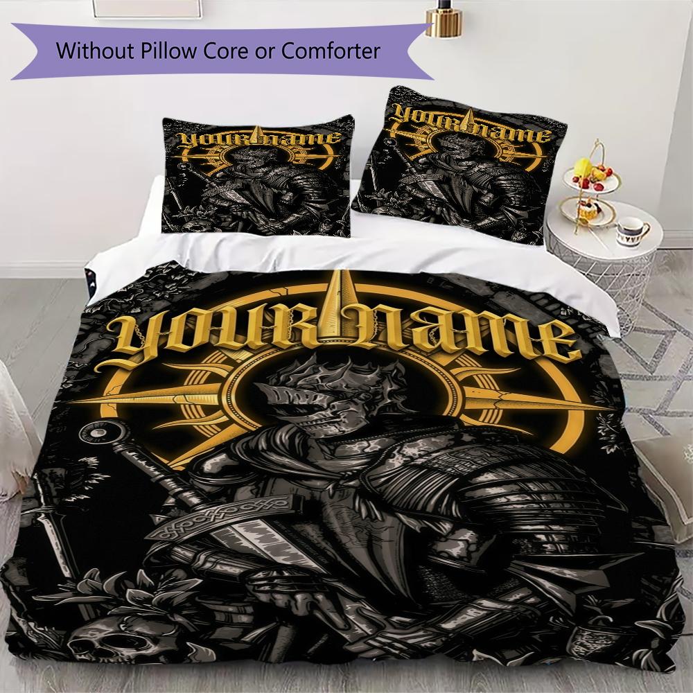 Custom Name Dark Souls Bedding,Quilt Set Quilt Cover Pillowcase Home Birthday Gift(1 * duvet cover + 2 * pillowcase, without core)_xia