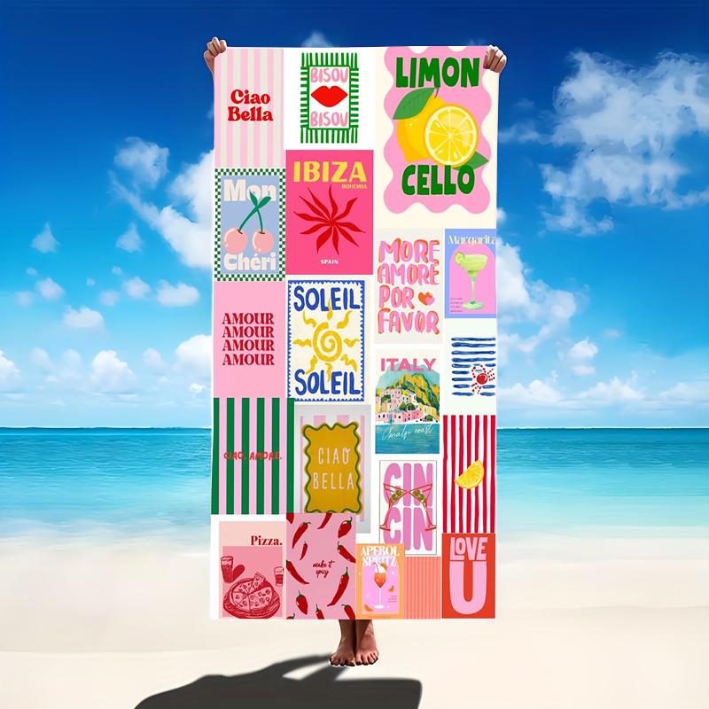 Italian Summer Beach Towel Ciao Bella Lemon Wine Label Elegance Fake Quick Drying Bath Towel