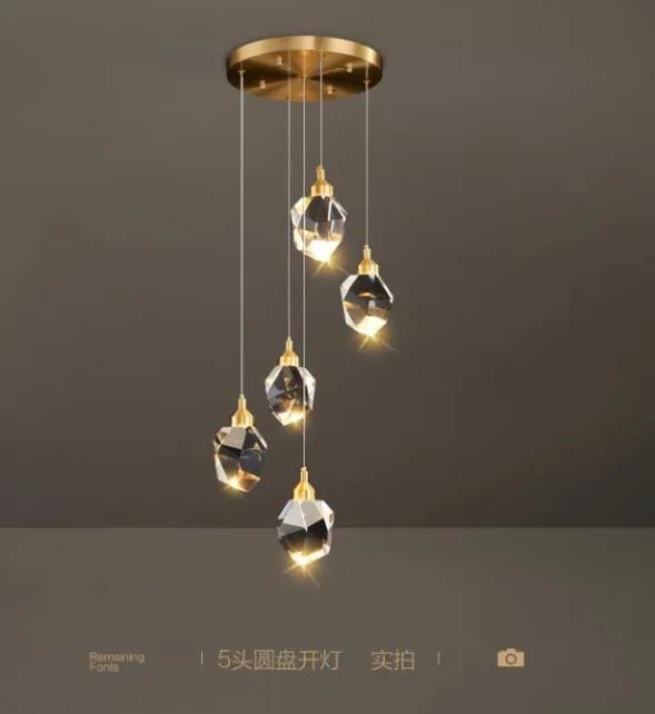 Хрустальные люстры K9 Подвесные на проводе Золотая хрустальная потолочная лампа 3 цвета света Для спальни, прикроватных тумбочек, балкона, бара Декоративные лампы