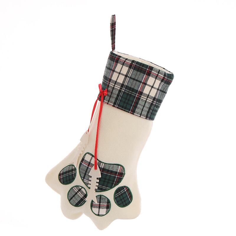 AEE2-Christmas Stockings Pet-Paw-Pattern Stockings Fireplace Hanging Stockings For Pet And Christmas-Decoration