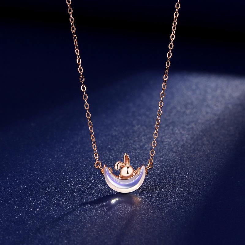 Симпатичное ожерелье с кроликом Xingyue, женское оригинальное нишевое дизайнерское украшение Guochao Mori, подвеска с лунным камнем и кроликом, ювелирные аксессуары