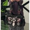 Gothic Punk Bags Women Harajuku Aesthetic Leather Patchwork Casual Handbag Female Vintage Black Shoulder Bags Chic