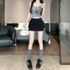 Женская серая юбка-шорты А-силуэта с высокой талией - Лето 2025 Стройнящая для миниатюрных Анти-экспозиция Спортивная юбка