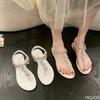 Fashion Ladies Flat Sandals 2025 Summer New Water Diamond Shoes Large Size Beach Clip Toe Shoe Fashion Hollow Out Female Elegant Sandals