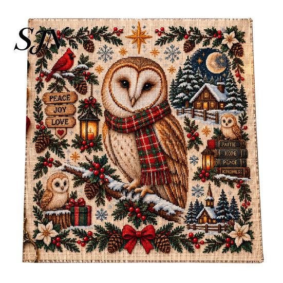 Embroidery Starter Kits for Beginners Christmas Animal Cross Stitch Kit, Holiday Seasonal Handmade Decoration Projects Pattern, Festive Craft