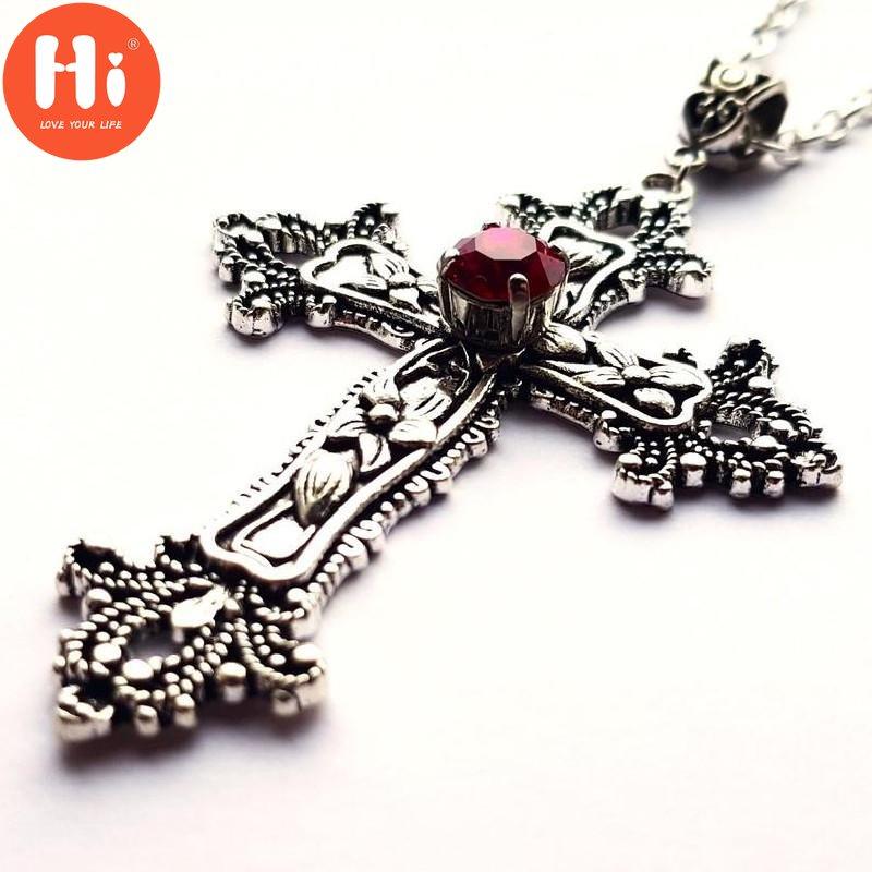 Ювелирное ожерелье с подвеской Hi Cross и бриллиантами серебряного тона, готические ювелирные изделия в стиле панк, модные гламурные массивные женские подарки