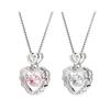 Women Necklace Pink Rhinestone Heart Pendant Adjustable Length Clavicle Necklace Valentines Day Anniversary Gift Wedding