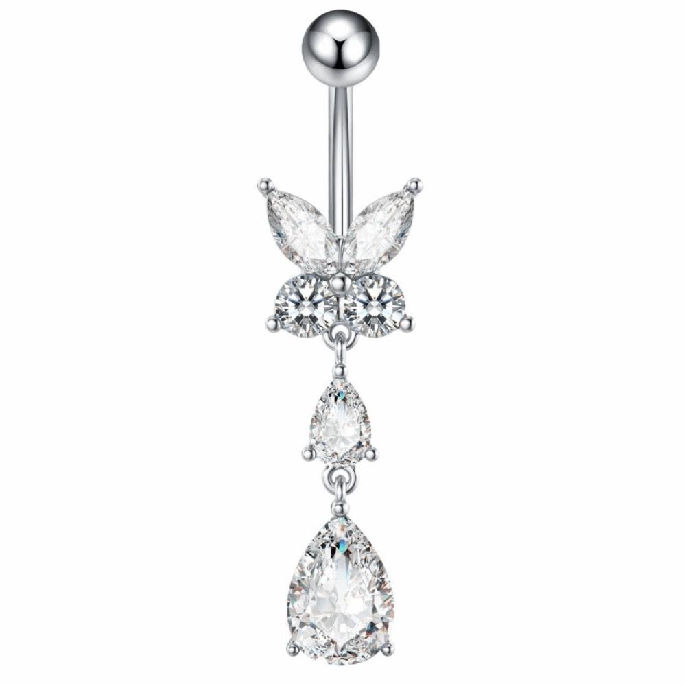 Zinc Zinc Alloy Drop Navel Piercing Ring Zircon Crystals Dangled Navel Ring  Women