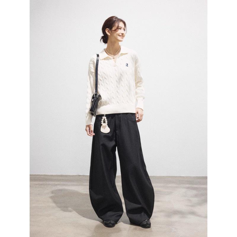 Twisted Flower Embroidered V-neck Cable Knit Sweater - Women's All Cotton Casual Autumn Top