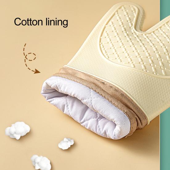 1Pc/2Pcs Silicone Gloves Thick Oven Insulation Heat Resistant Anti-Scalding Quilted Design Anti-scald Gloves