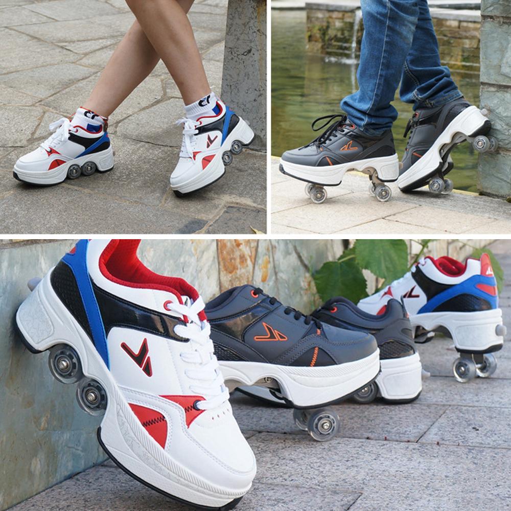 Кроссовки Wheels с двойными колесами Роликовые кроссовки для мальчиков и девочек Роликовая обувь Обувь для деформаций Роликовые коньки Обувь