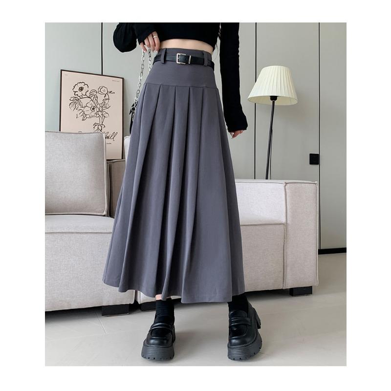 Осенне-зимняя женская юбка, плиссированная юбка средней длины с высокой талией, тонкая, с большим клешем, черная юбка А-силуэта