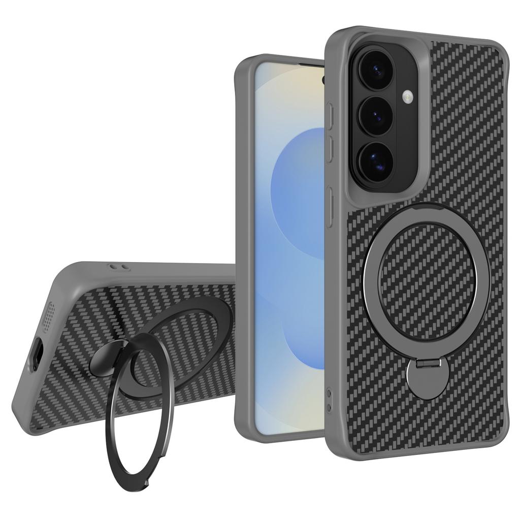 For Samsung Galaxy A55 5G Phone Case with Magnetic Kickstand TPU + PC Carbon Fiber Back Cover