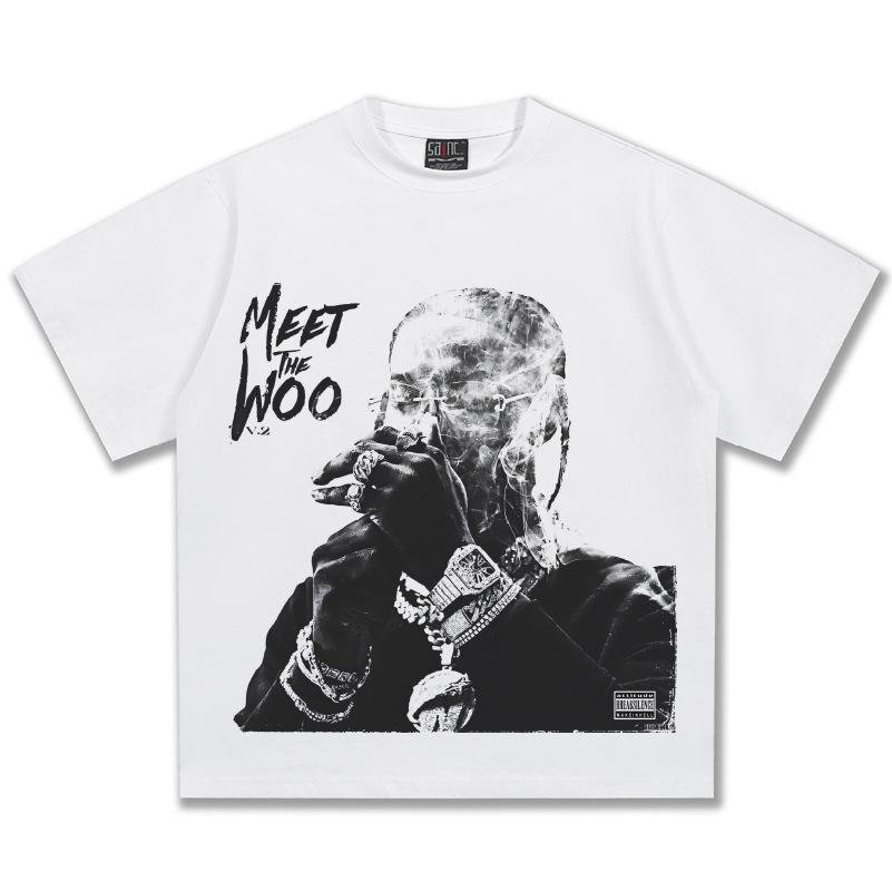 Pop Smoke Meet The Woo Графическая футболка Унисекс Оверсайз Хип-Хоп Рэпер Повседневная Хлопок Короткий рукав Классический Уличная мода Для