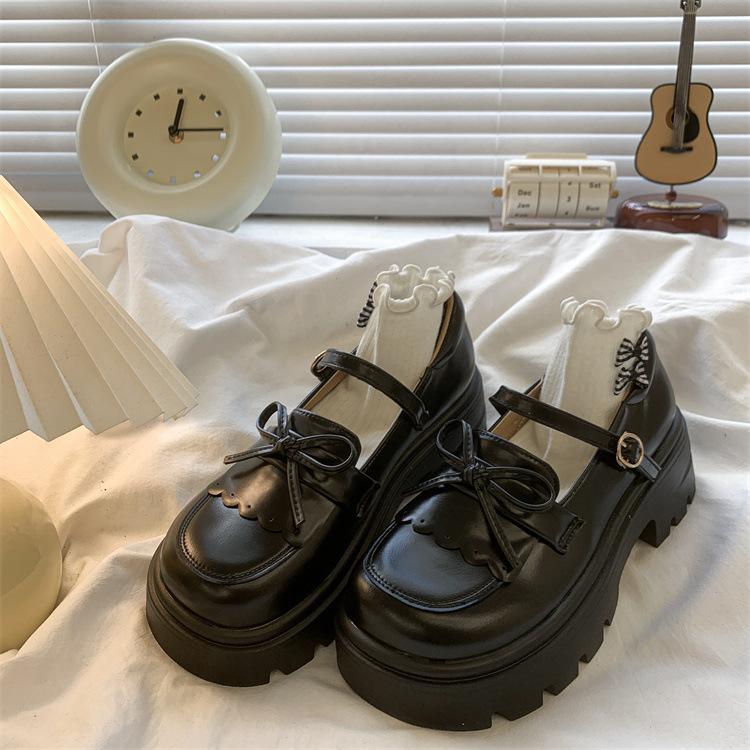 Модная ретро обувь на толстой подошве для женщин 2025 весна и осень новая униформа с бантом кожаные туфли-лодочки лоферы милая студенческая одинарная обувь