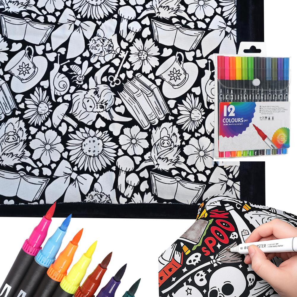 Раскрашиваемое DIY washable одеяло с 12 цветными маркерами, творческое искусство, индивидуально окрашенная ткань с цветами, одеяла для взрослых, для релаксации