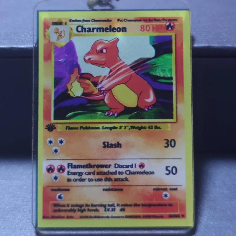 Anime Bulbasaur Mewtwo Charmander Charizard Gyarados Jolteon Cartoon Game Collection Cards Acrylic Card Keychain Pendant