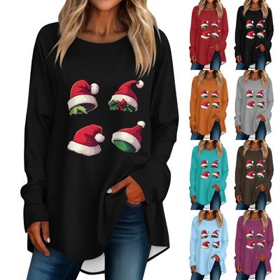 Женская повседневная футболка больших размеров с длинными рукавами и круглым принтом, верхний пуловер