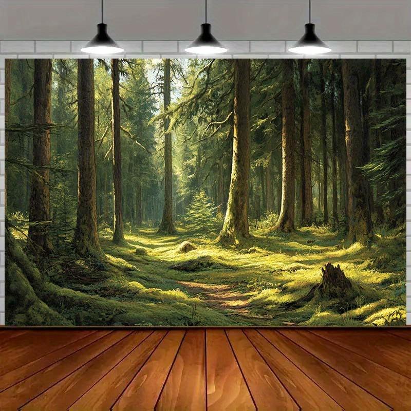 1 Natural Theme Forest Scene Background Banner - Realistic Moss Ground and High Tree Design Natural Style Decoration