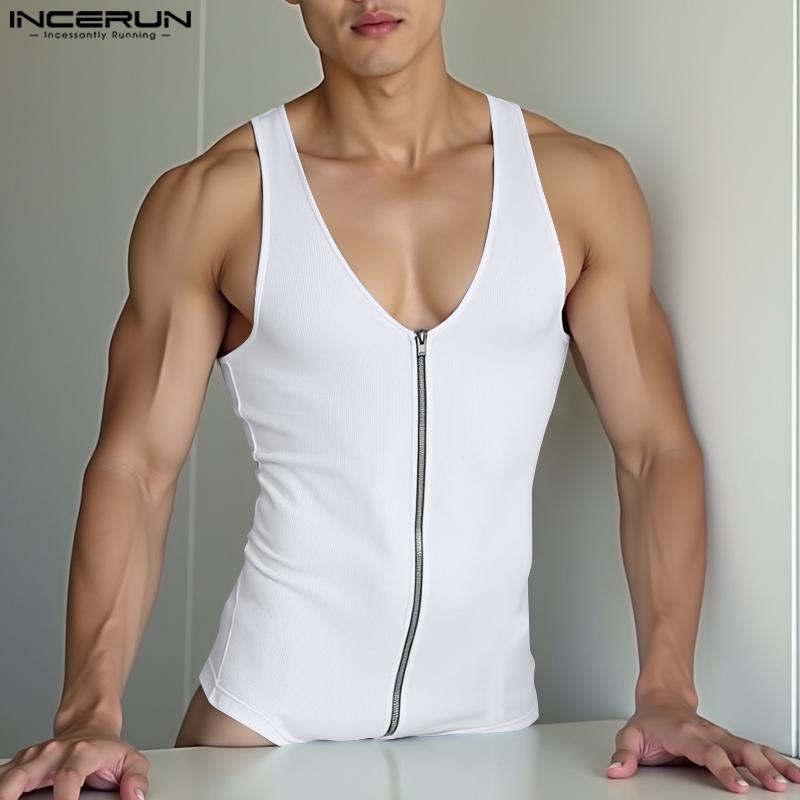 INCERUN Мужская летняя повседневная домашняя одежда с глубоким V-образным вырезом без рукавов, майки, футболки