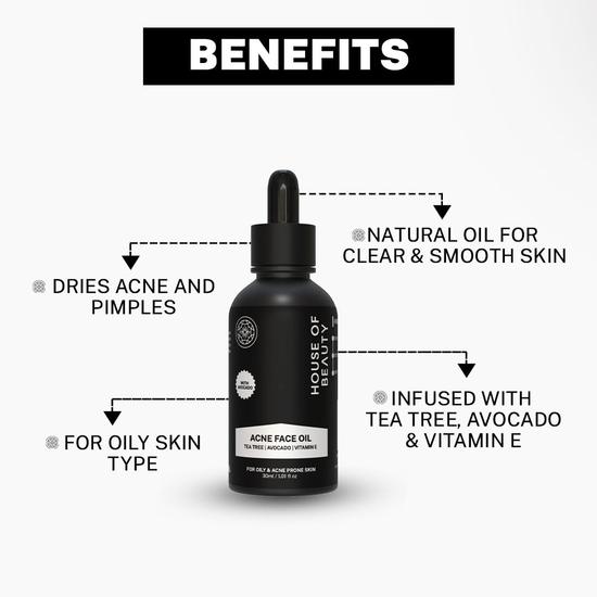 Масло House Of Beauty Acne Oil W/T Tea Tree, Avocado & Vit-E для подсушивания прыщавой и жирной кожи (30мл)