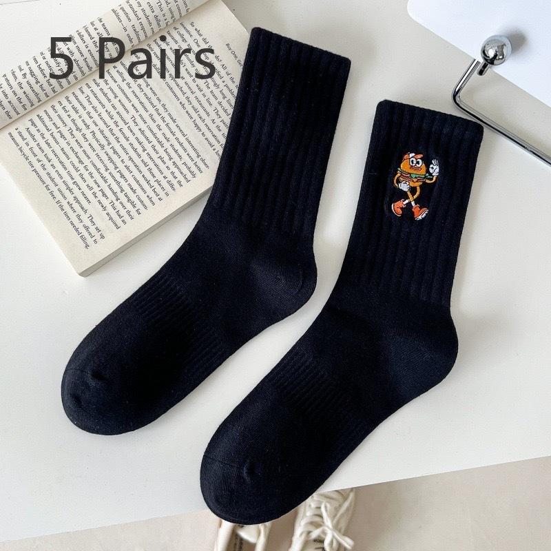 5 пар мужских и женских вышитых носков средней длины с впитывающими пот мультяшными рисунками