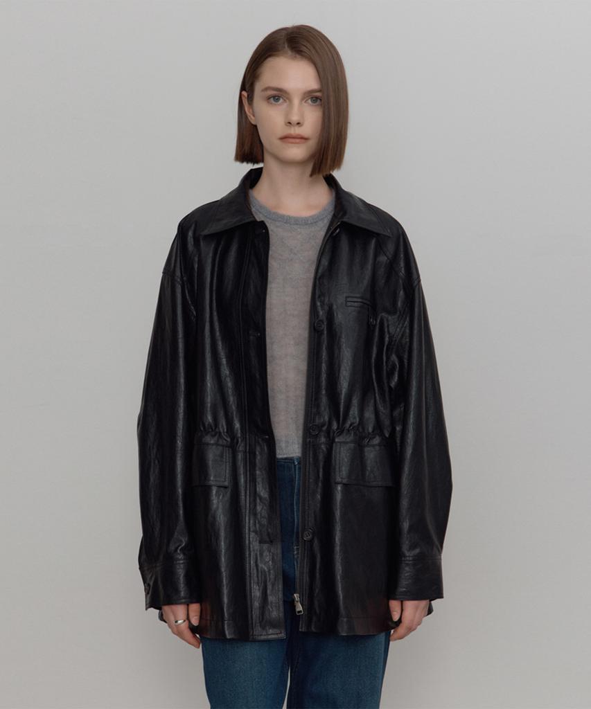 Themargot Vegan Leather Half Jacket_Dark Brown